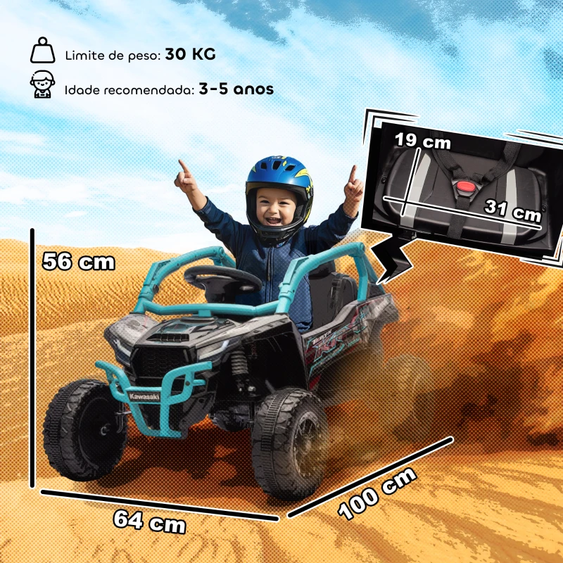 AIYAPLAY Carro Elétrico para Crianças 12V Kawasaki Teryx KRX 1000 com 2 Motores Faróis e USB 100x64x56 cm Azul