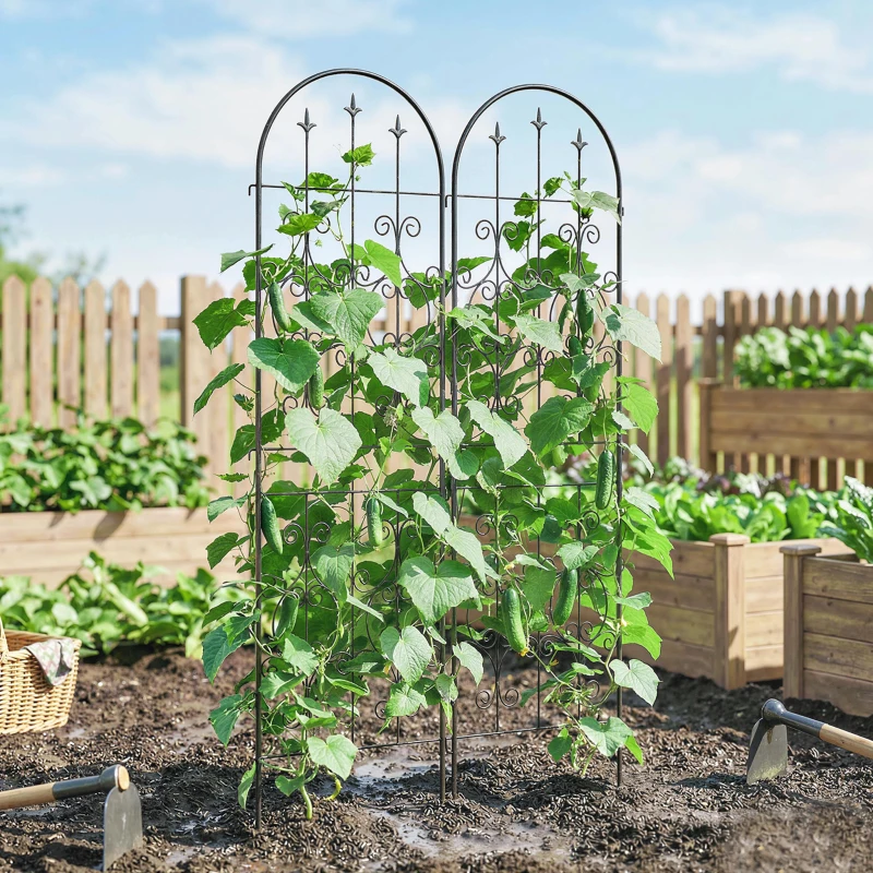 Outsunny 2er-Set Rankgitter für Kletterpflanzen, Garten-Spalier, für Gemüse, Reben, Blumen, Metall, 50 x 180 cm, Schwarz