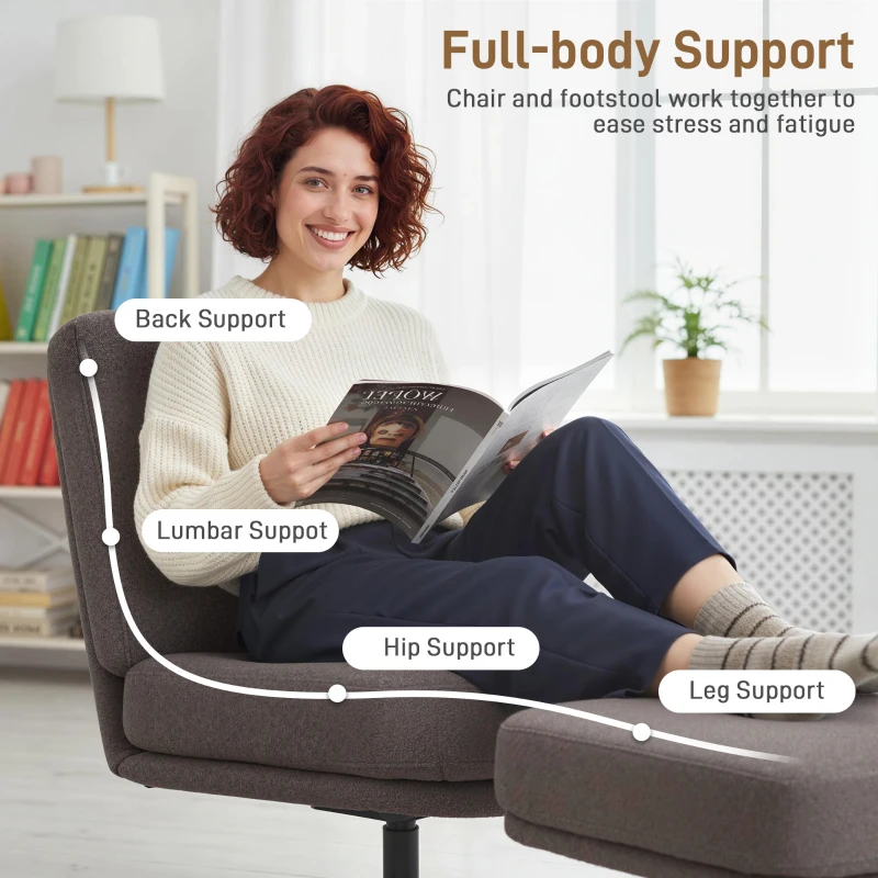 HOMCOM Fotel z Podnóżkiem Obracany w Stylu Lnu do Salonu Ciemnoszary