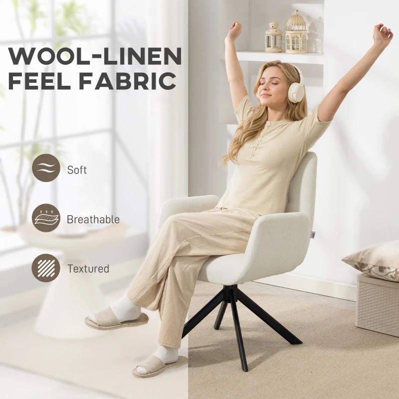 HOMCOM Fotel tapicerowany, fotel akcentowy, nowoczesny design, obrotowy, do 120 kg, Kremowy