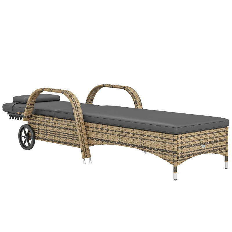 Outsunny Șezlong de soare cu saltea spătar reglabil multipoziții cotiere roți 200 x 73 x 30-103 cm galben