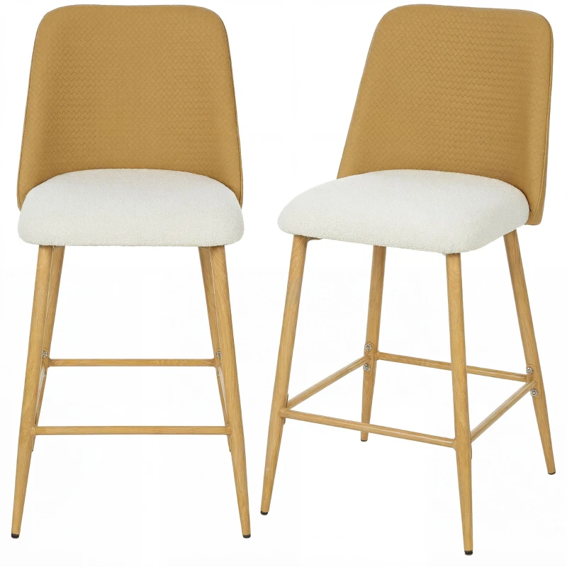 HOMCOM Conjunto de Bancos Altos de Cozinha com Encosto e Descanso para os Pés Revestidos em Linho e PU Estrutura de Aço Castanho