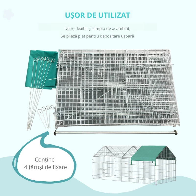 PawHut Țarc pentru Animale cu Învelitoare și Uși, 220x103x103 cm, Verde