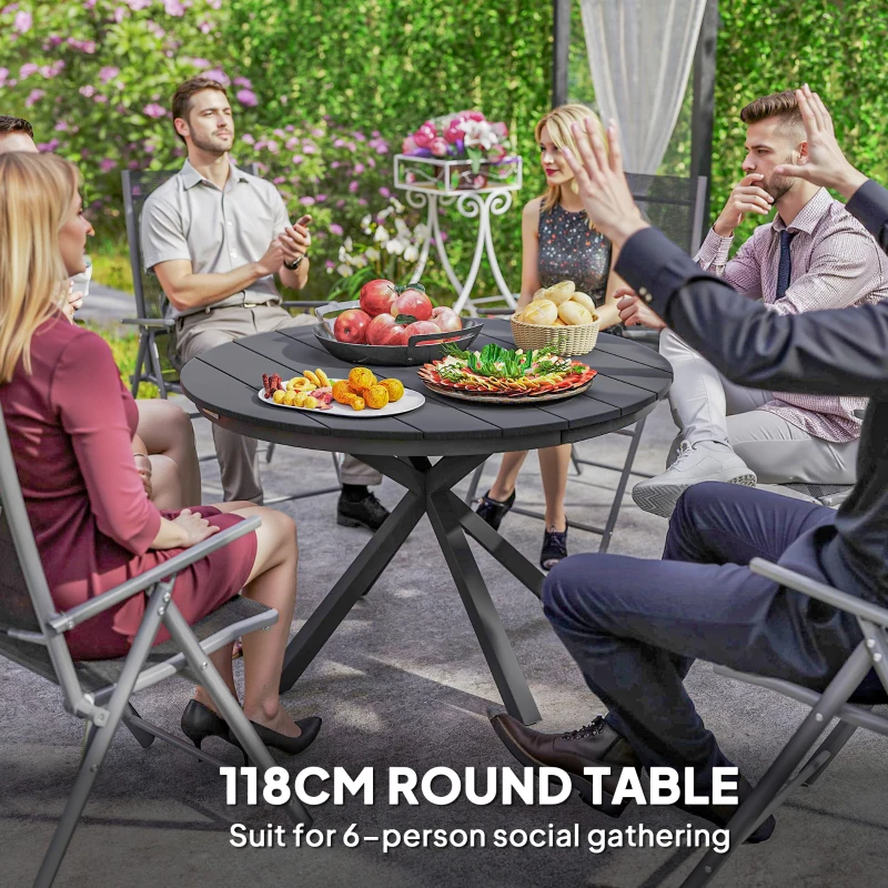 Outsunny Stół Ogrodowy Ø118cm, Odporny na Warunki Atmosferyczne Stół Tarasowy z Aluminium, Stół z Krzyżowymi Nogami i Żebrowanym Blatem, Czarny