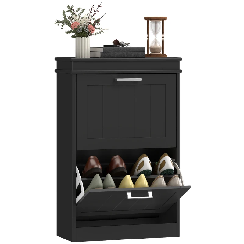 HOMCOM Two-Drawer Minimalistic 10-Shoe Cabinet - Black