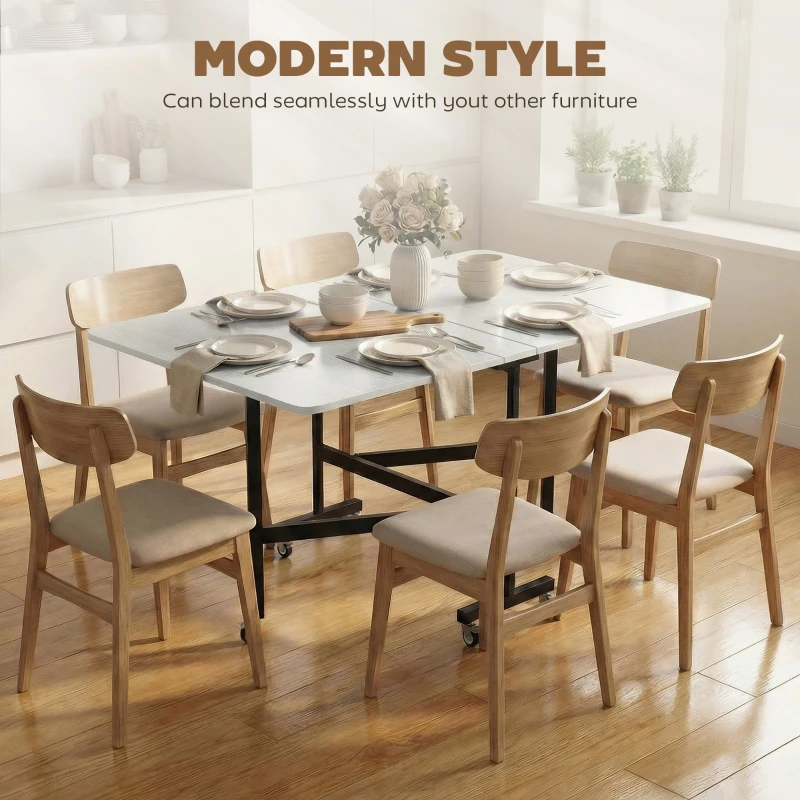 HOMCOM Mobilny Stół Składany z 6 Kółkami i Hamulcami, Składany Stół Kuchenny do Małych Przestrzeni, Biały