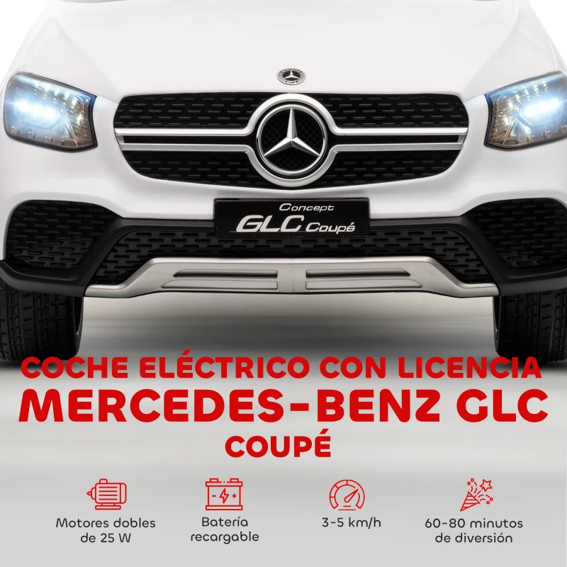 AIYAPLAY Coche Eléctrico para Niños Mercedes-Benz GLC Coupé 12V Mando a Distancia 2,4 G Motor Doble MP3 Blanco