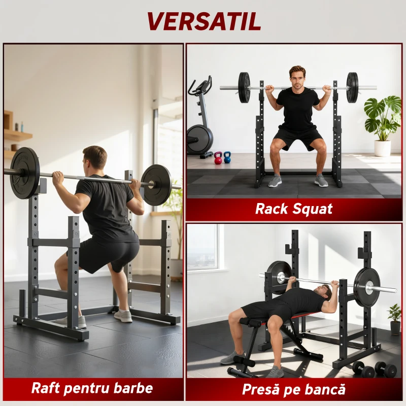 SPORTNOW Suport Reglabil pentru Haltere cu 2 Niveluri și Suport pentru Discuri, 110x91x145 cm, Negru