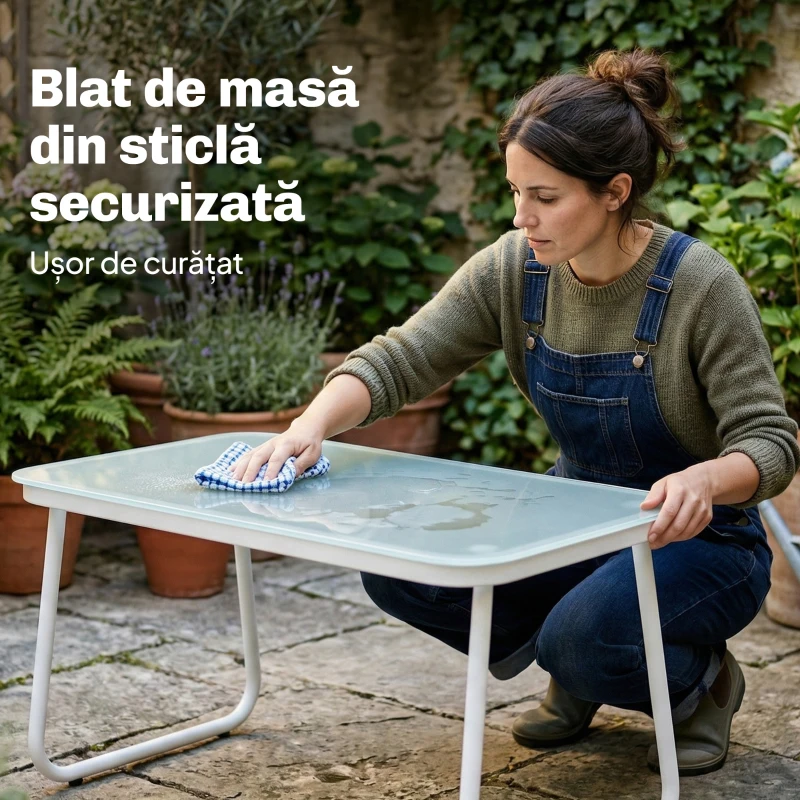 Outsunny Set Mobilier de Grădină 4 Piese cu Canapea, Fotolii și Masă, Kaki și Alb