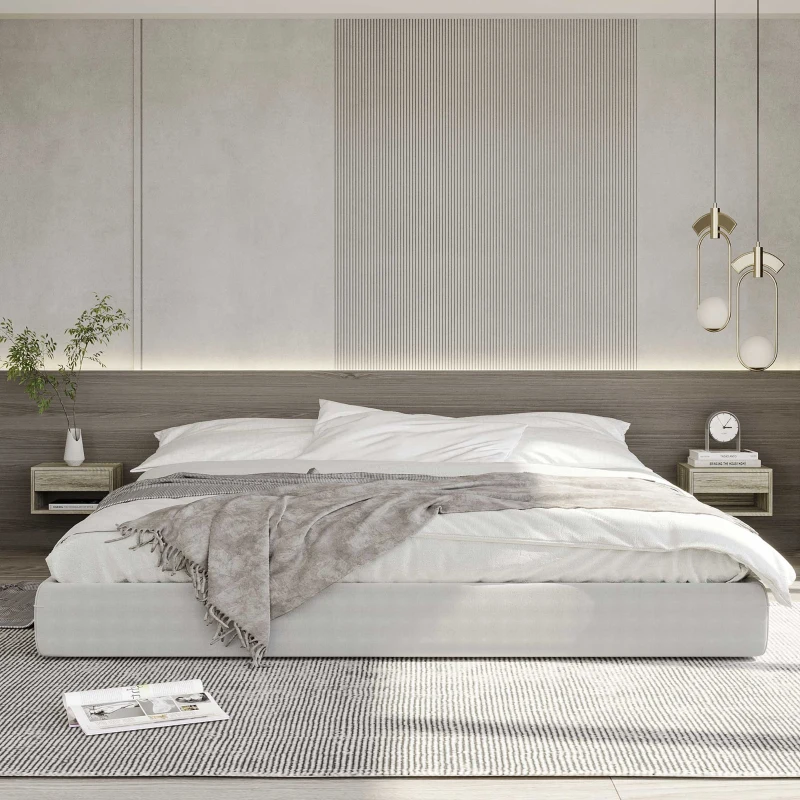 HOMCOM Lot de 2 tables de chevet murales table de nuit tiroir coulissant niche plateau en bois dim. 37L x 32l x 21H cm Gris