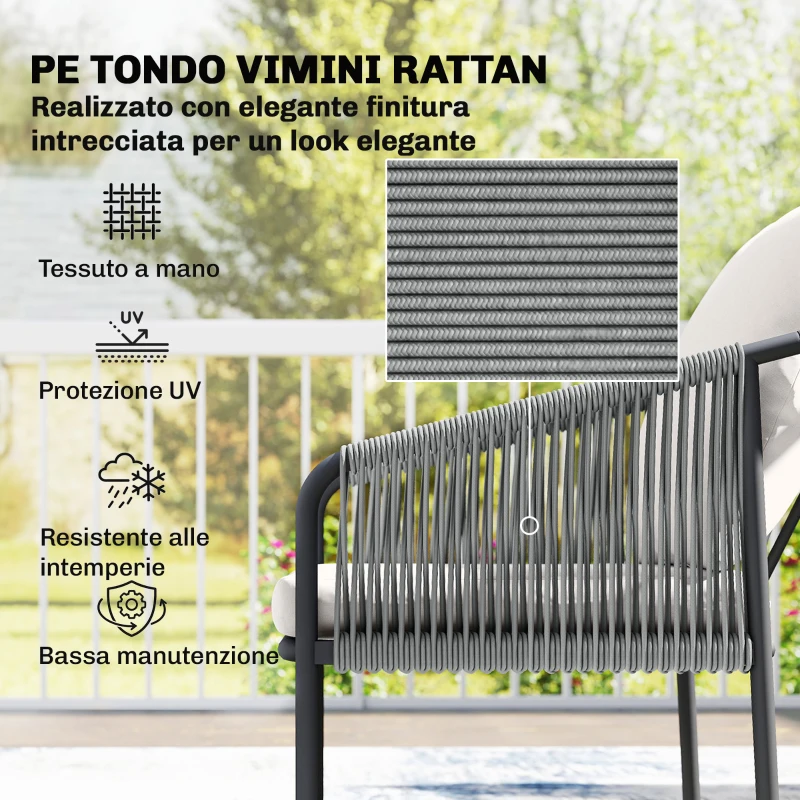 Outsunny Set da Giardino in Rattan 4 Pezzi con Divano, Poltrone, Tavolo, Khaki