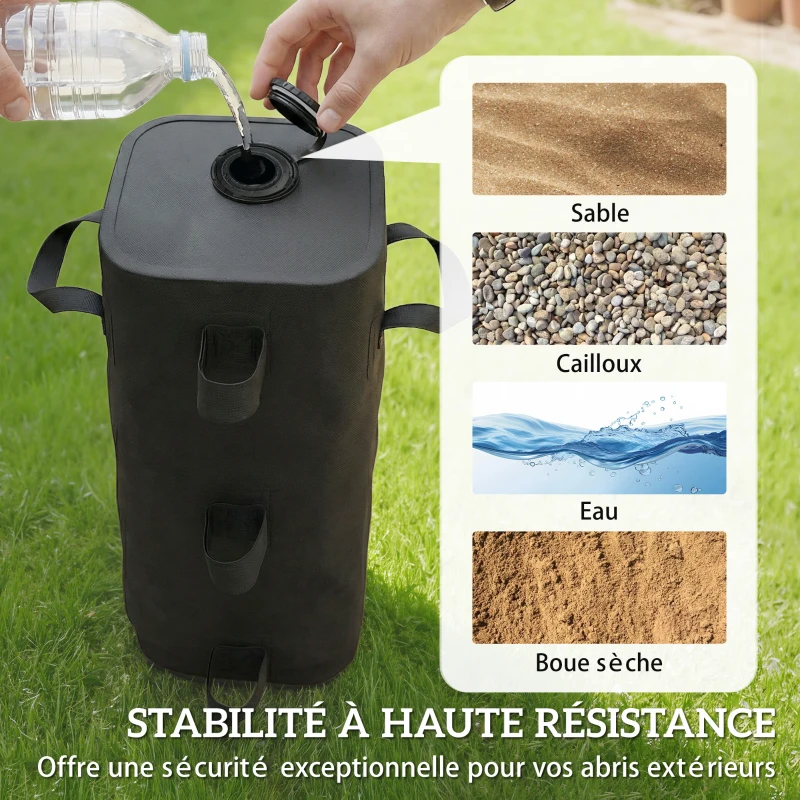 Outsunny Lot de 4 Sacs de Lestage pour Tonnelle, Sacs de Poids pour Tonnelle Remplis d'Eau ou Sable, Poignées de Transport, Noir