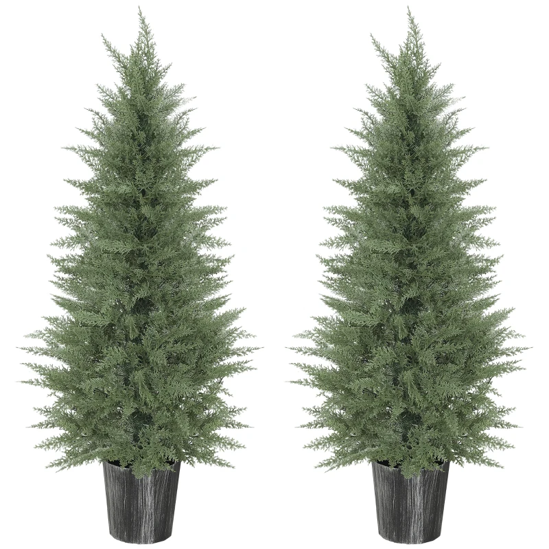 HOMCOM 135cm Artificial Cypress Trees Set of 2, UV Resistant Artificial Plants with Decorative Pot, Fake Plants for Indoor Outdoor Decor, Green