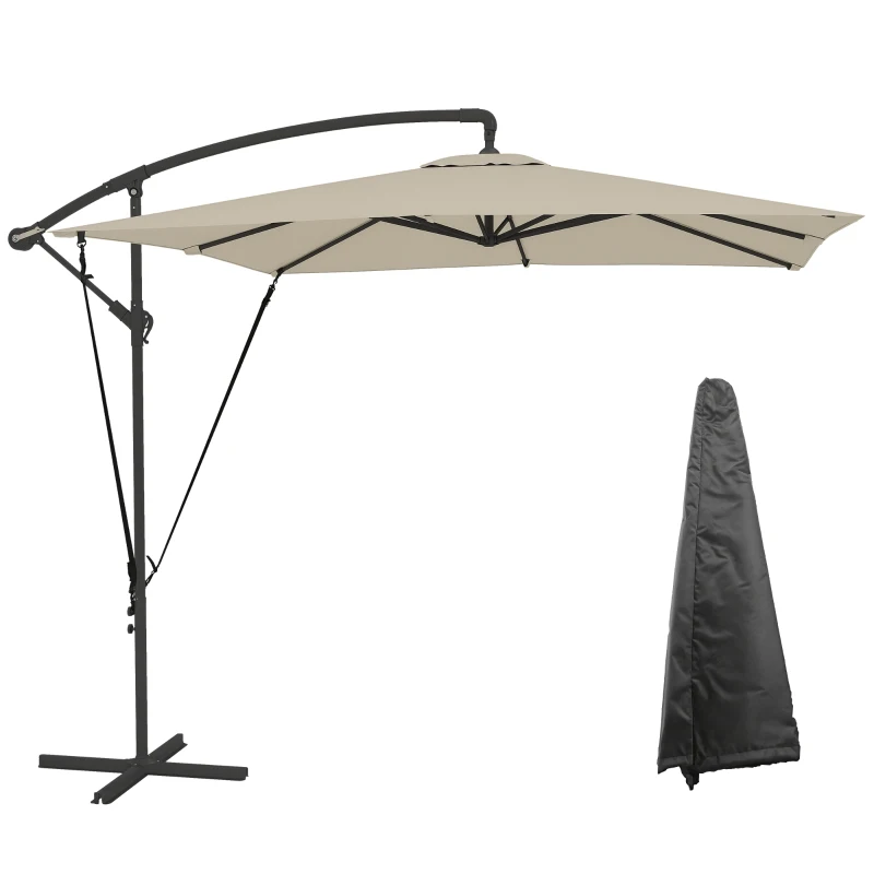 Outsunny Umbrelă de Grădină Suspendată 2.47x2.47 m, Umbrelă de Exterior cu Bază în Cruce, Corzi Antivânt, Bej