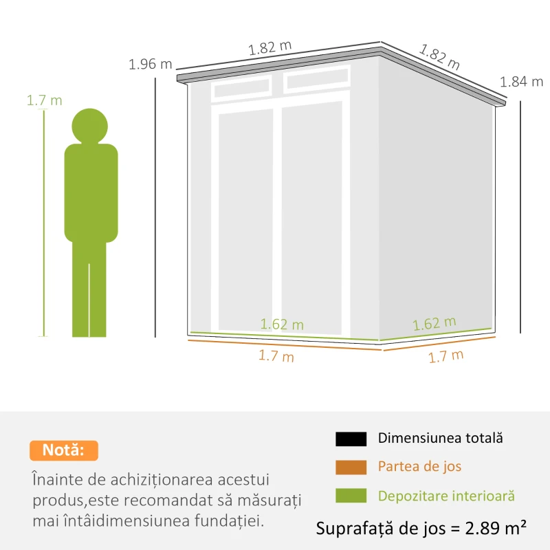 Outsunny Magazie de Grădină 2.89m² din PP și Aluminiu cu Podea, Depozit Grădină cu Uși Duble cu Încuietoare, Aerisiri, 3 Ferestre, Acoperiș Înclinat, Mănuși, Gri Închis