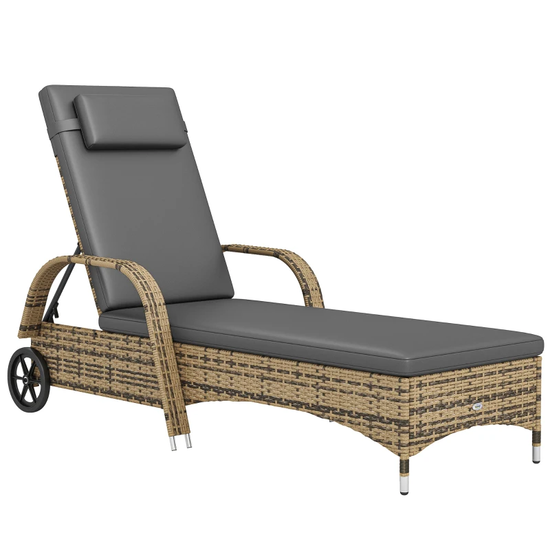Outsunny Șezlong de soare cu saltea spătar reglabil multipoziții cotiere roți 200 x 73 x 30-103 cm galben