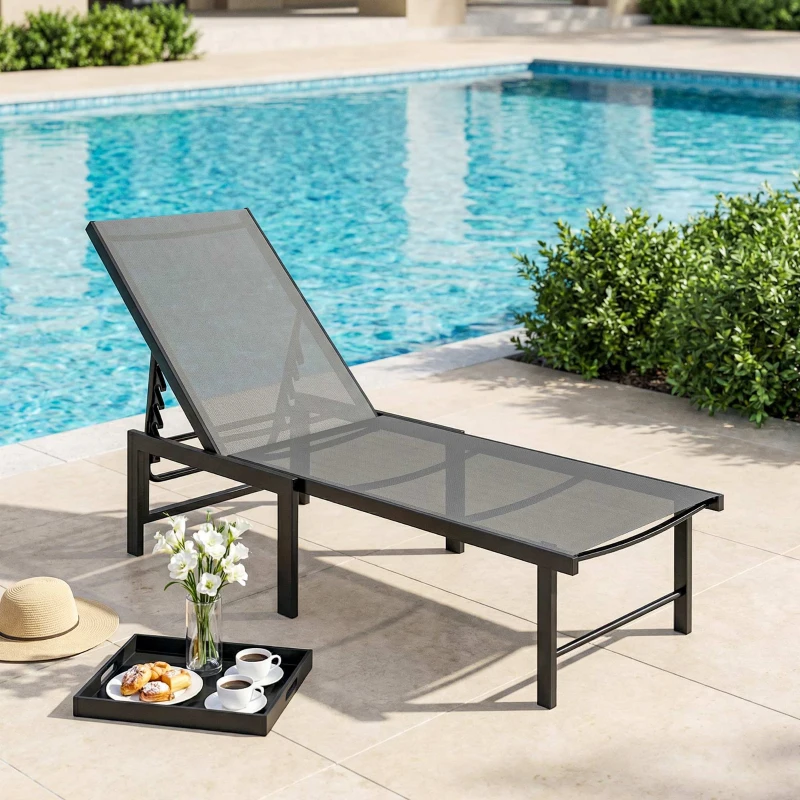 Outsunny Espreguiçadeira Reclinável de Jardim Exterior com Encosto Ajustável em 5 Posições e Estrutura de Aço 166x60x84 cm Cinzento