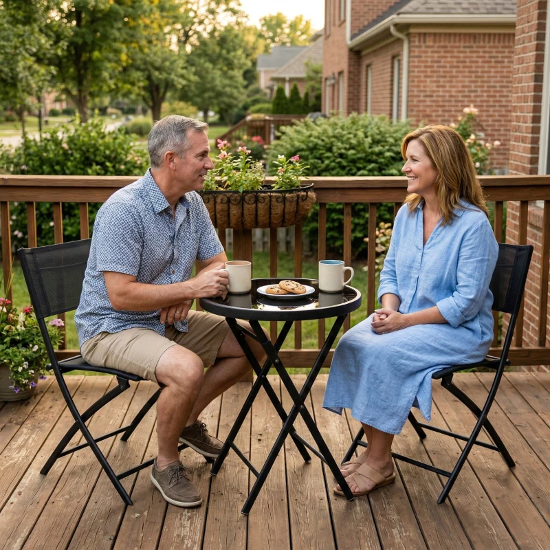 Outsunny 3 Pieces Outdoor Bistro Set, Glass Top Outdoor Table and 2 Folding Chairs with Protecting Feet, Black