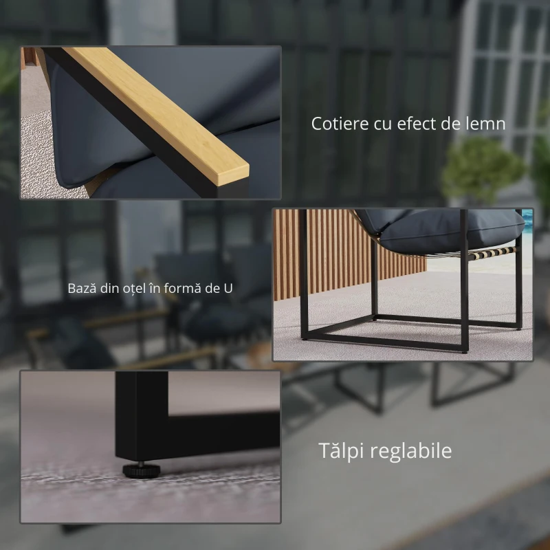 Outsunny set mobilier grădină 4 piese, 2 fotolii, canapea 2 persoane, masă, perne incluse, gri