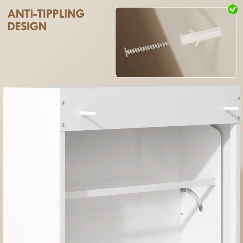 HOMCOM Metalowa szafka na buty z 3 uchylnymi półkami, wąska szafka na buty montowana na ścianie, na 6 par butów, biała