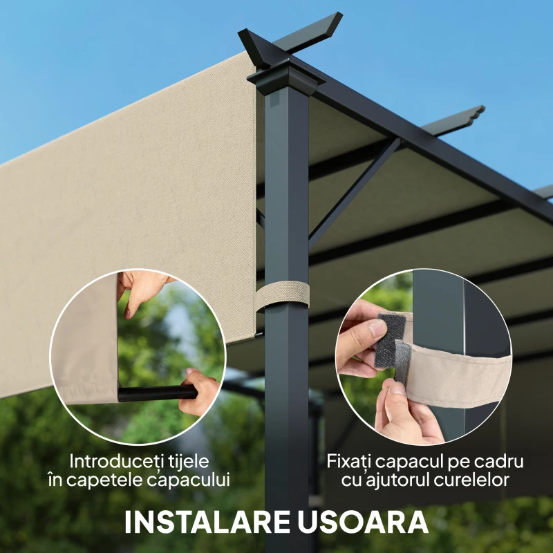 Outsunny Copertină pentru Pergolă 3x3 m din Poliester cu Buzunare și Benzi, 548x122 cm, Bej