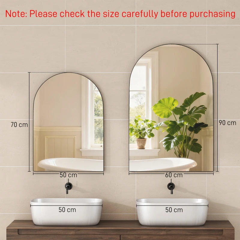 HOMCOM 50 x 70cm Arched Home Mirror - Black