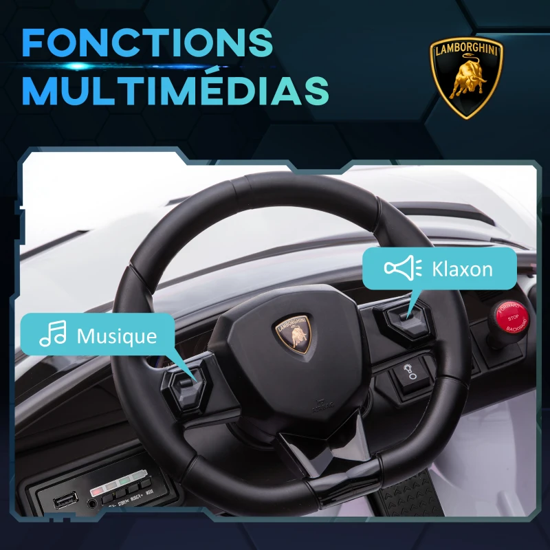 HOMCOM Voiture électrique pour enfants licence Lamborghini Aventador SVJ 12V avec portes papillon télécommande 3-5 KM/H blanc(m-20)