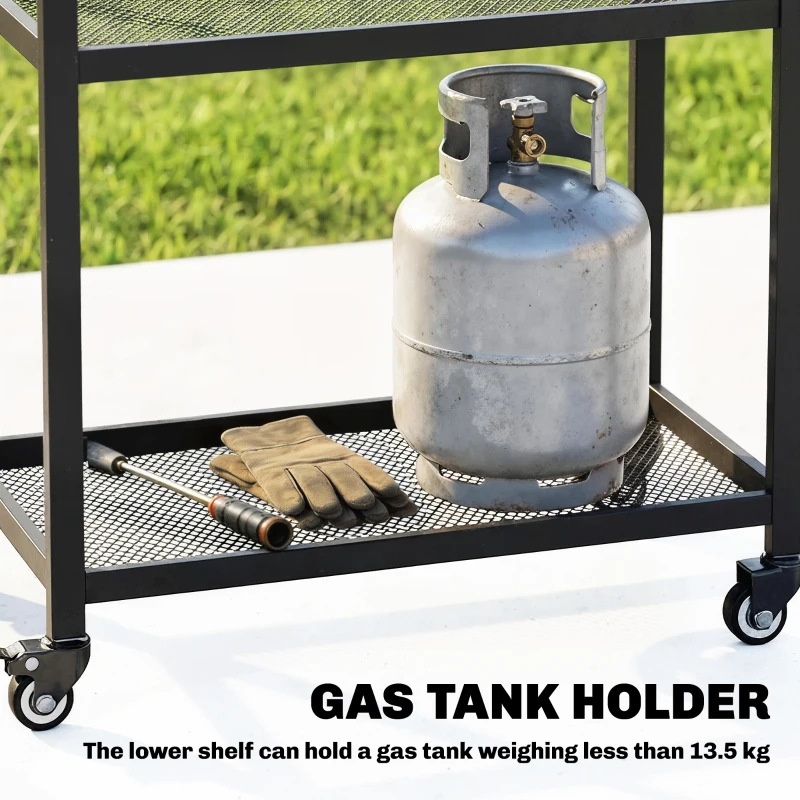 Outsunny Wózek grillowy 3-poziomowy wózek serwisowy z powierzchnią roboczą, regulowane półki, haczyki, kółka 77 x 51 x 80 cm Czarny