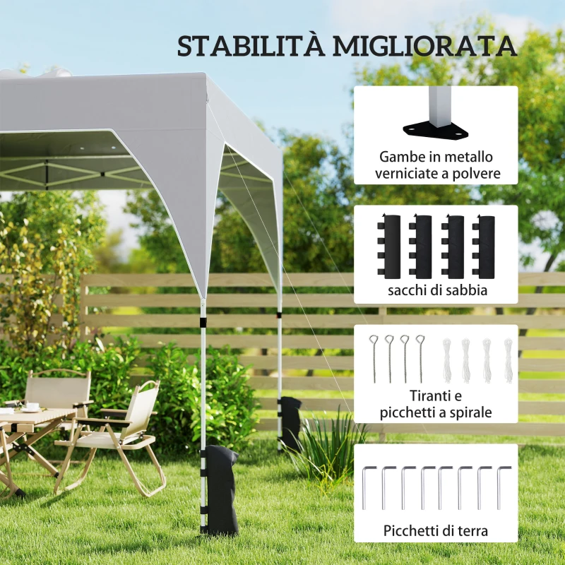 Outsunny Gazebo Pieghevole 3x3 m con Prese d'Aria, Sacchi di Sabbia e Borsa, in Tessuto Oxford e Metallo, Grigio Scuro