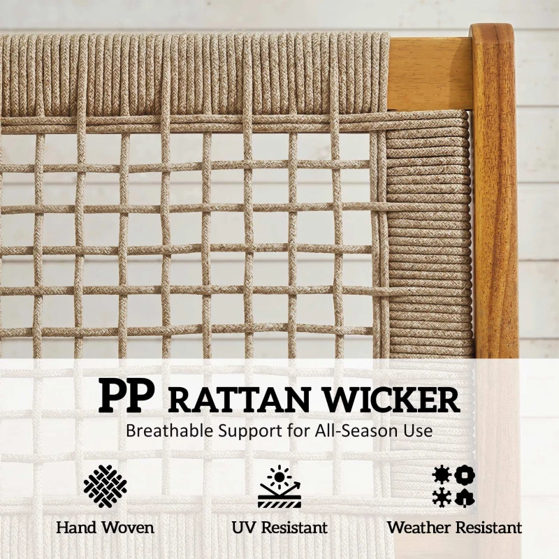 Outsunny Tuinloungestoel met voetenbank 2-delig FSC Acaciahout outdoor loungeset met rattan zitting, Boho-stijl, verstelbare poten