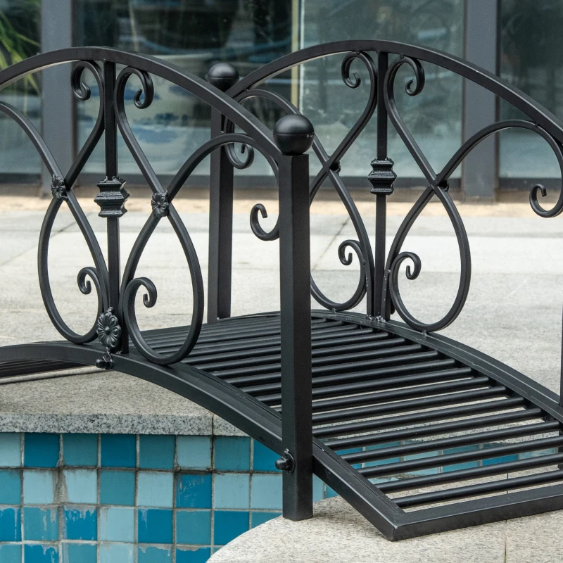 Outsunny 102L x 48W x 49H Classic Metal Garden Bridge with Safety Railings Arc Footbridge Decorative Pond Bridge for Backyard Creek Stream, Black