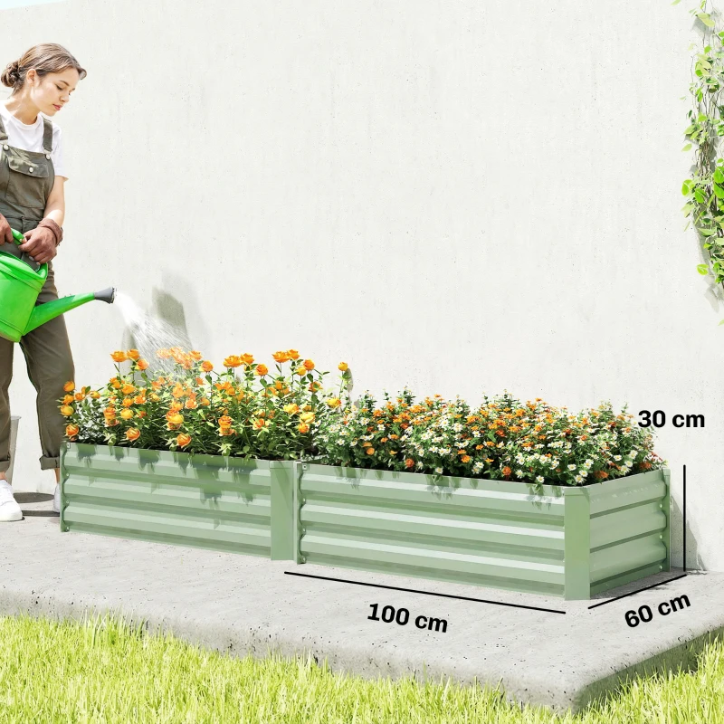Outsunny Set of Two 100 x 60cm Steel Planter Boxes - Light Green