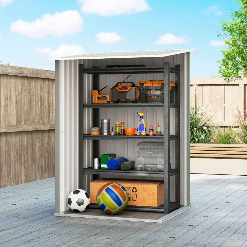 Outsunny Casetta da Giardino Porta Attrezzi in Acciaio Galvanizzato con Porta, 100x104x160 cm, Grigio Chiaro