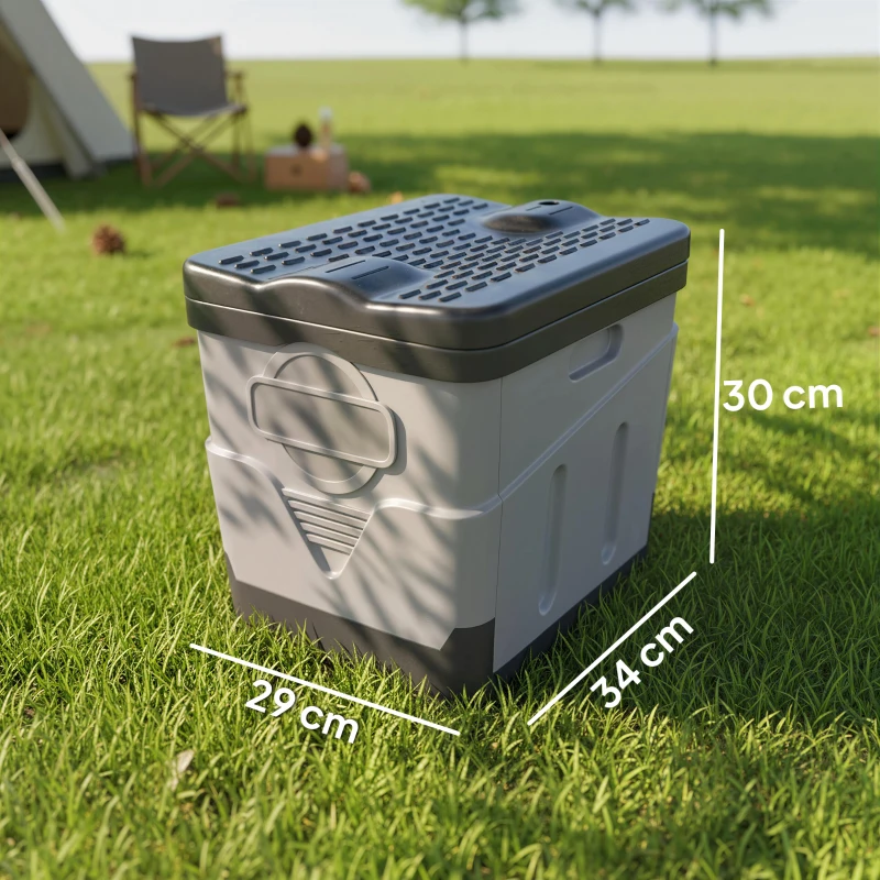Outsunny WC Portabil de Camping cu 12 Pachete de Coagulant și 12 Pungi de Eliminare, 34x29x20 cm, Gri Închis
