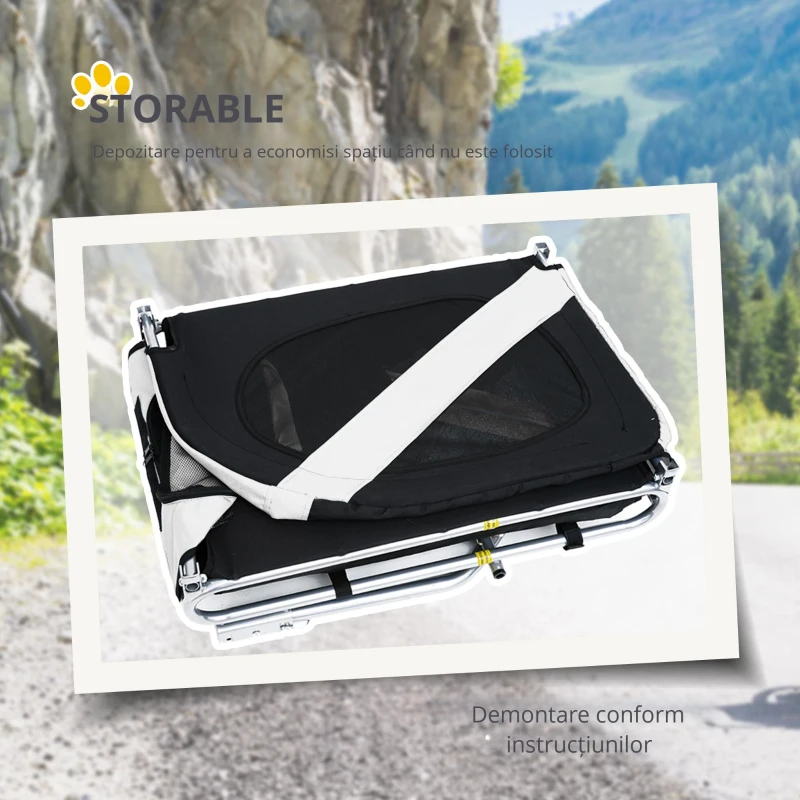 PawHut Rimorchio per Animali Domestici Pieghevole da Bicicletta, bianco e nero, 130x90x110cm