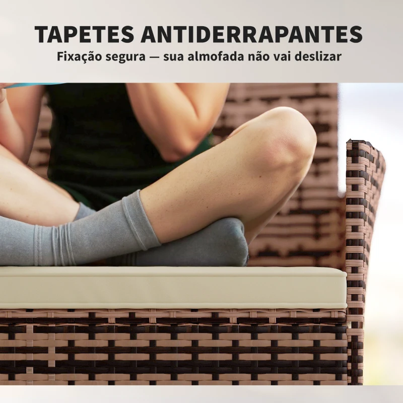 Outsunny Sofá de Exterior em Rattan de 2 Lugares Sofá de Jardim com Almofada Lavável Estrutura de Aço para Varanda Caqui