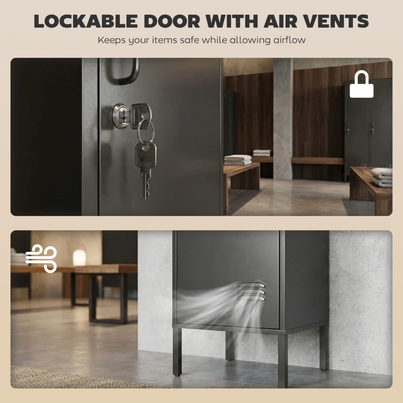 HOMCOM Metalowa szafka z zamykanymi drzwiami i drążkiem na ubrania, stalowa jednostka do domu lub biura, czarna