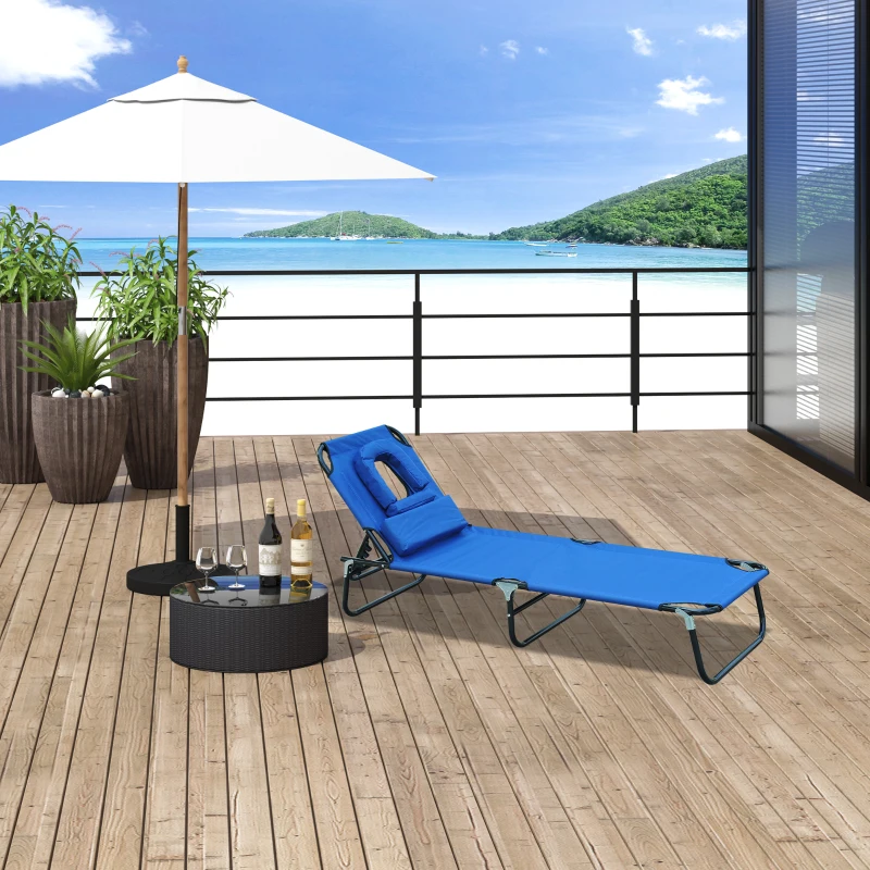 Homcom Transat de Jardin Chaise Longue Pliante Bain de Soleil Bleu