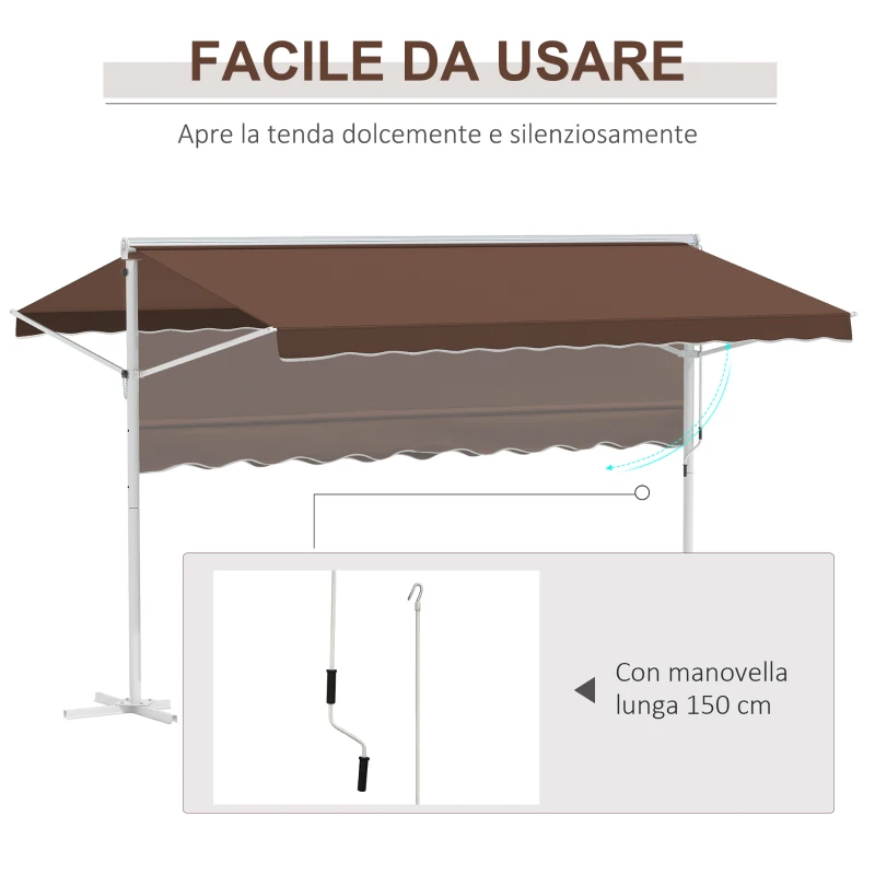 Outsunny Tenda Autoportante, Inclinabile, con Manovella, Struttura in Metallo, Resistente alle Intemperie, 4x3m, Caffè