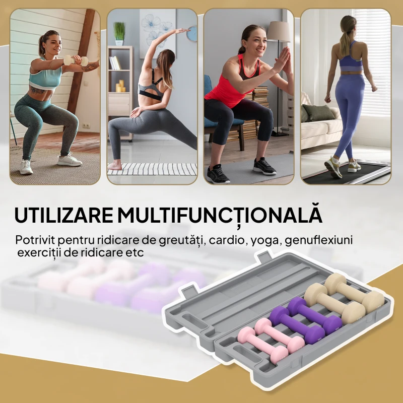 Set gantere HOMCOM 6 kg cu mâner antialunecare și geantă, multicolor