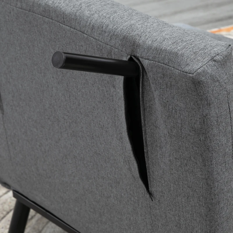 HOMCOM Sofá Cama Individual Plegable con Respaldo Ajustable de 5 Niveles Cojín y Tapizado de Lino Sintético 75x70x75 cm Gris