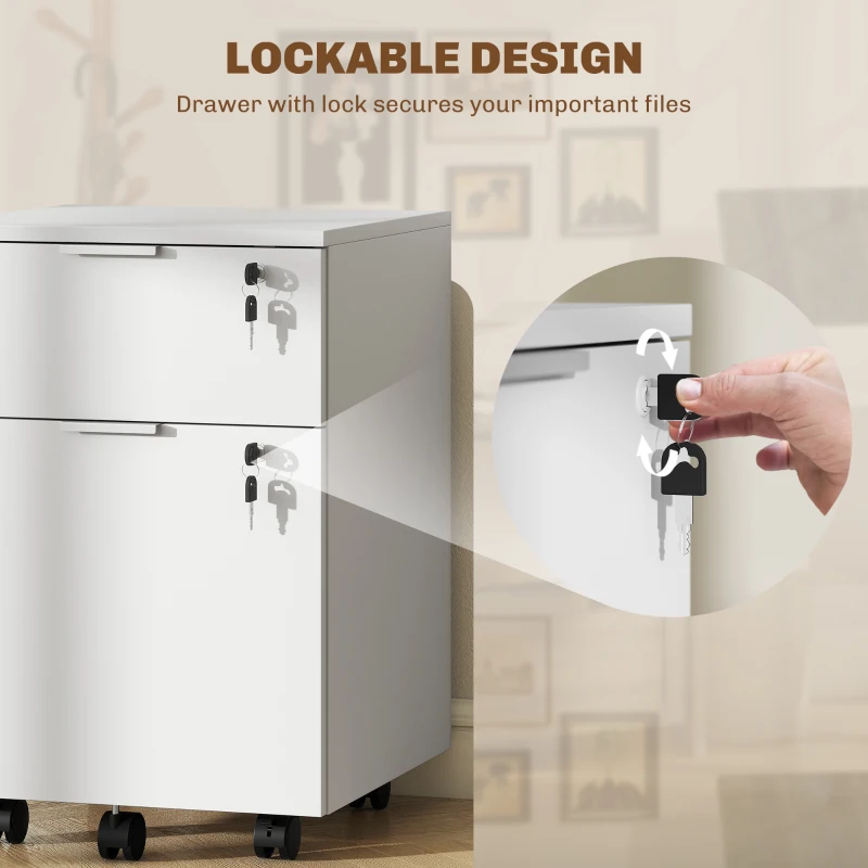 HOMCOM Two-Drawer Lockable Filing Cabinet - White