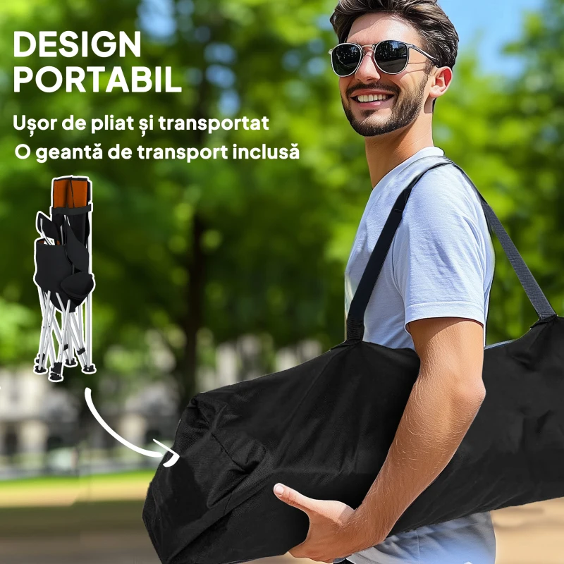 Outsunny Set de 2 Scaune de Camping Pliabile cu Suport pentru Picioare Detașabil, 82x100x88 cm, Negru