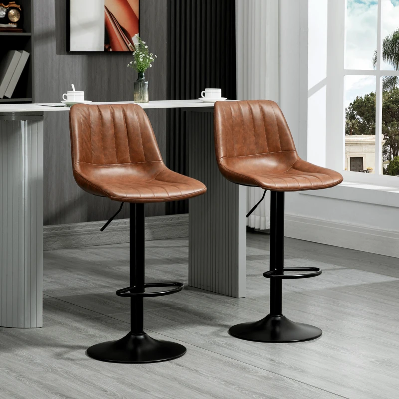 HOMCOM Lot de 2 tabourets de bar style vintage réglable pivotant avec repose-pied revêtement synthétique marron