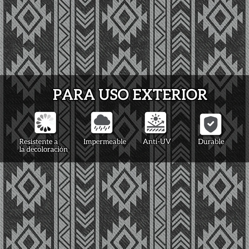 Outsunny Alfombra de Exterior Reversible 182x274 cm Impermeable Anti-UV para Viajes en Autocaravana Negro y Gris