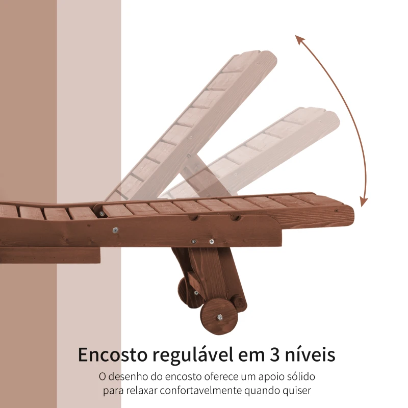 Outsunny Espreguiçadeira de Madeira para Exterior Cadeira Reclinável de Jardim com 2 Rodas, Encosto Ajustável e 1 Tabuleiro, Suporta até 113 kg Natural