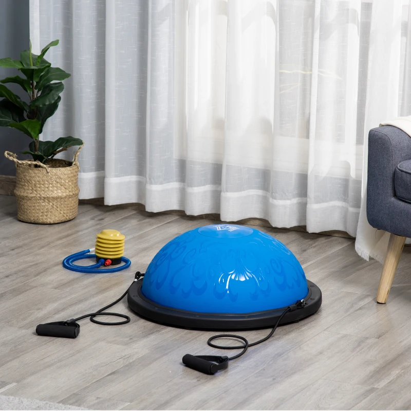 HOMCOM Balance Trainer Demi-Ballon d'équilibre avec Bandes élastiques de résistances et poignées Ø50 cm - antidérapant réversible pour Sport - Yoga