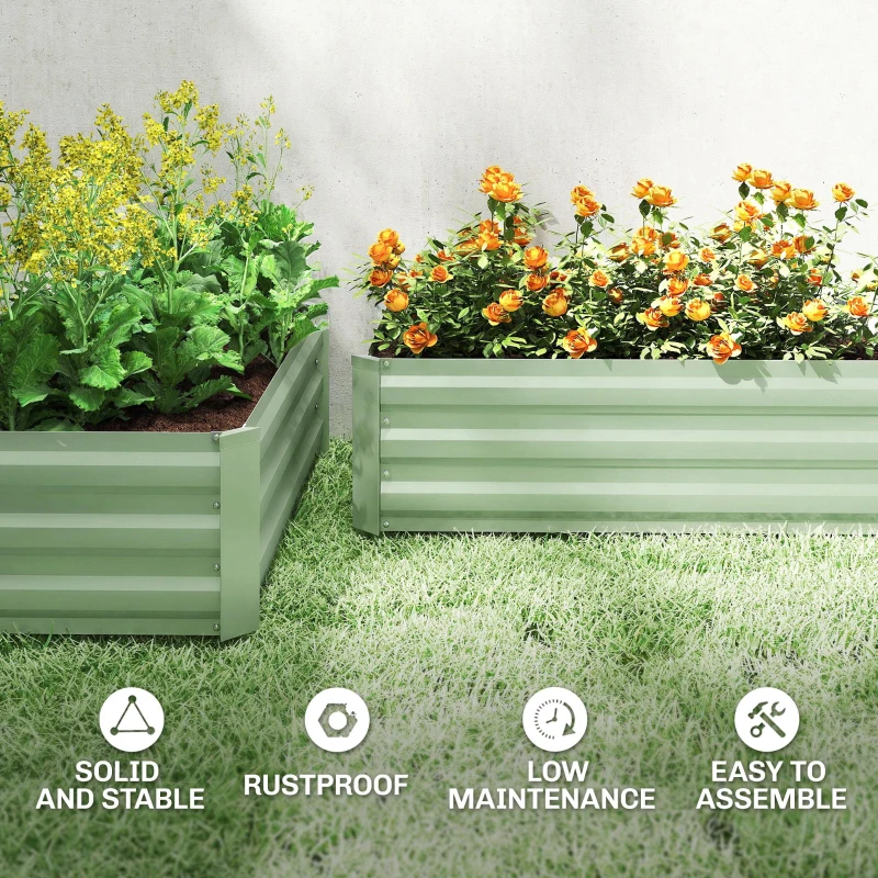 Outsunny Set of Two 100 x 60cm Steel Planter Boxes - Light Green