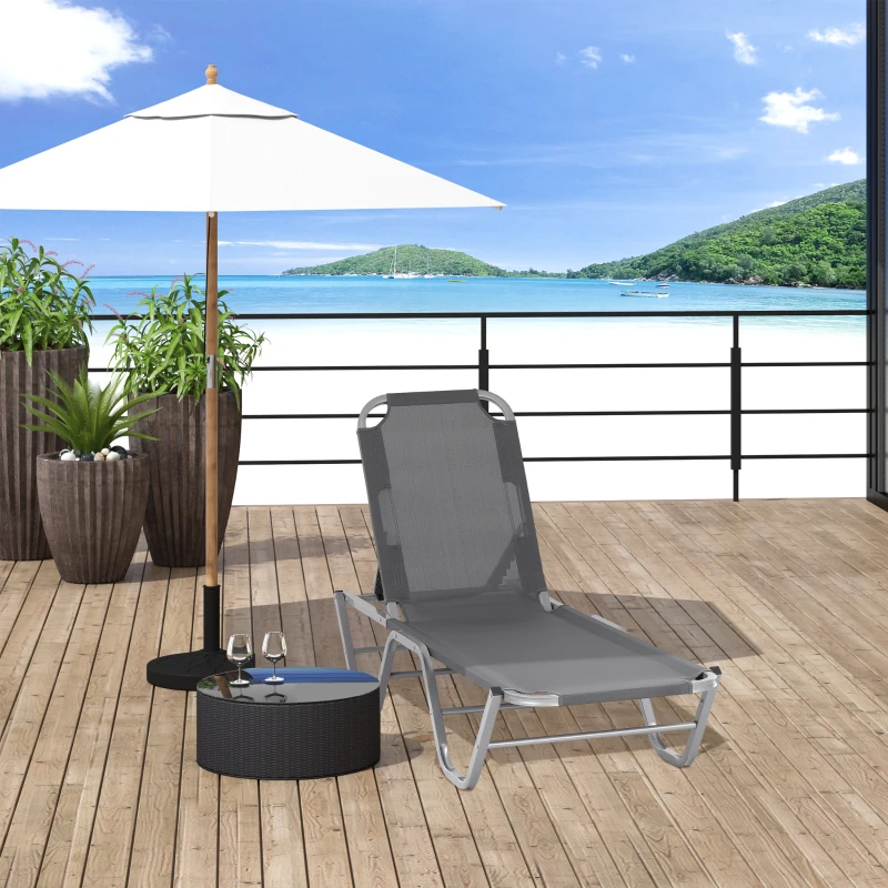 Outsunny Bain de Soleil transat Chaise Longue Design Contemporain Dossier inclinable Multi-Positions aluminium textilène dim. 163L x 58,5I x 91H cm Gris