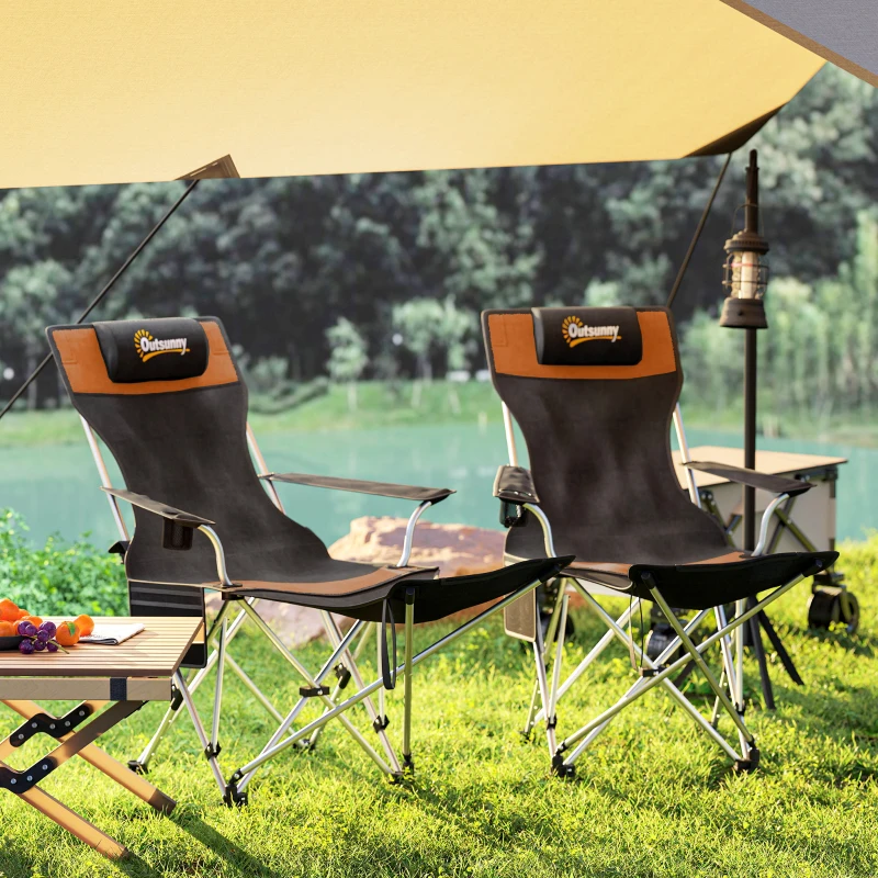 Outsunny Set de 2 Scaune de Camping Pliabile cu Suport pentru Picioare Detașabil, 82x100x88 cm, Negru